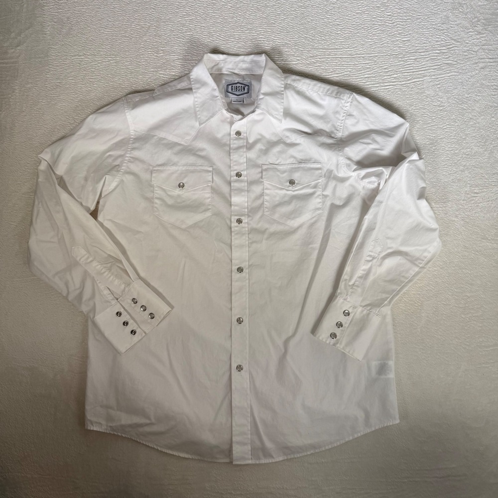 Gibson Trading Company Mens Western Shirt White Pearl Snap Long Sleeve Large